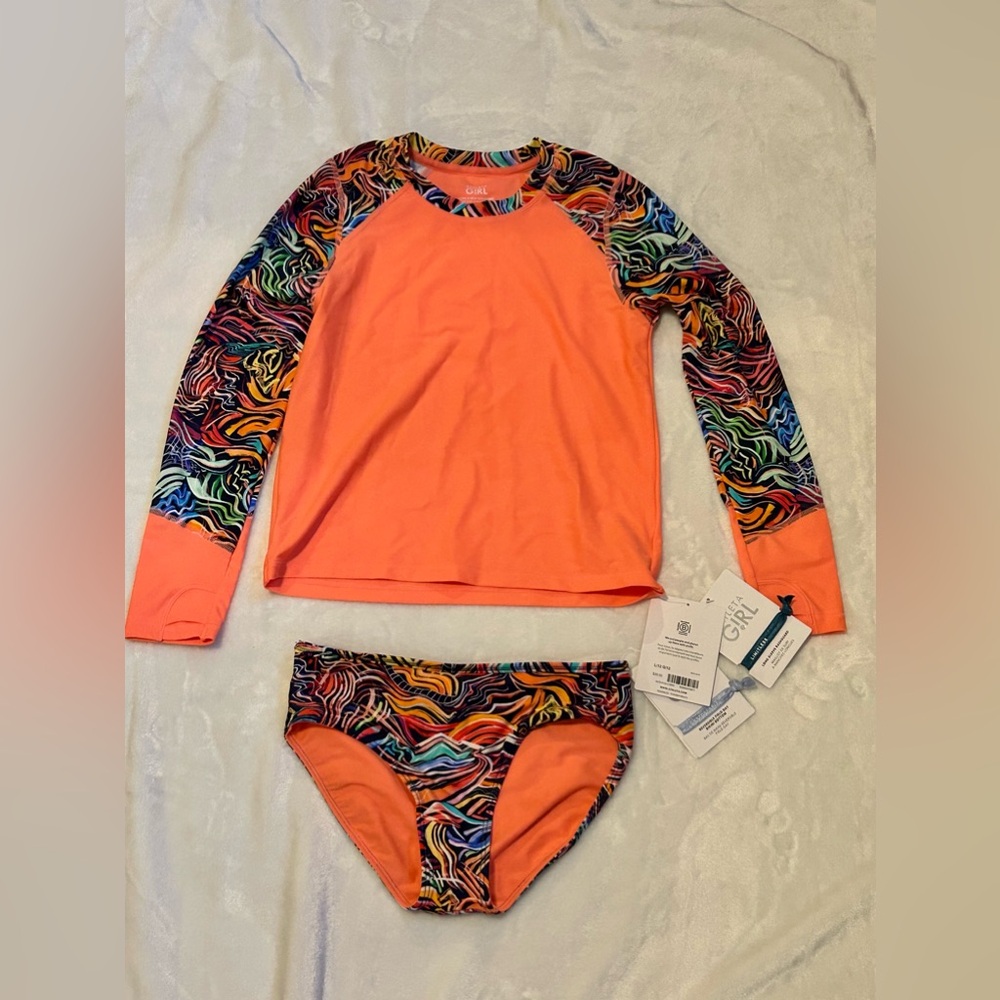 NWT Athleta girl long sleeve rashguard top and bottom size L 12